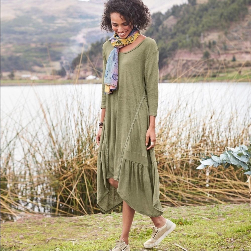 Sundance Iveline Asymmetrical Linen‎ Midi Dress C26